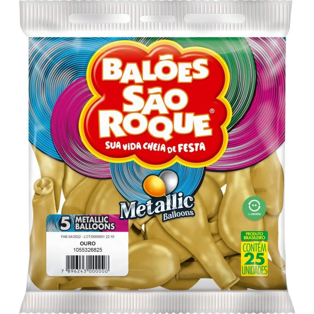 Balao 5 Liso Metalizado Ouro Redondo Sao Roque (Pct.c/25) - imagem 4