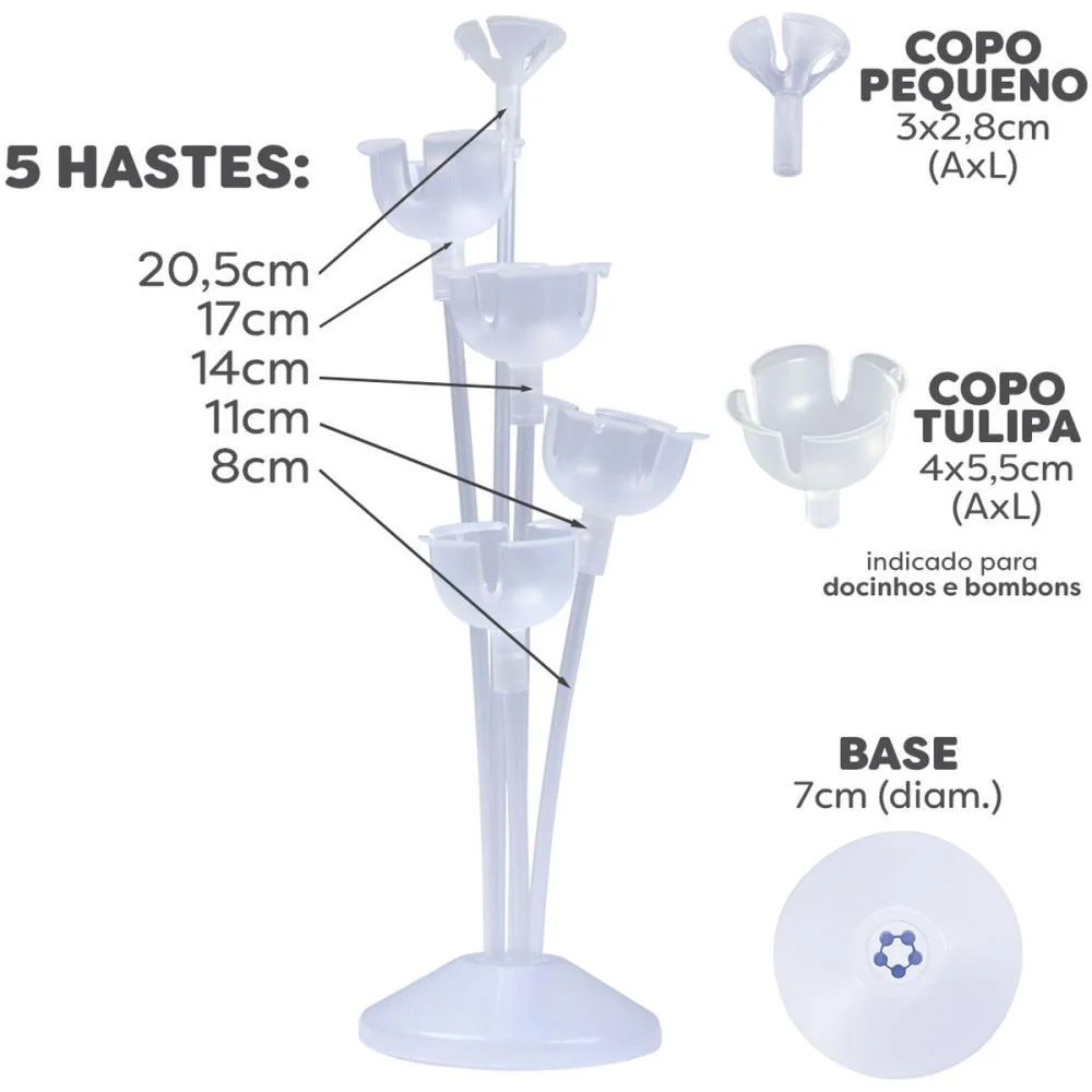 Suporte Para Balao Kit Arranjo C/05Hastes 24Cm Cr Klf Festas - imagem 3