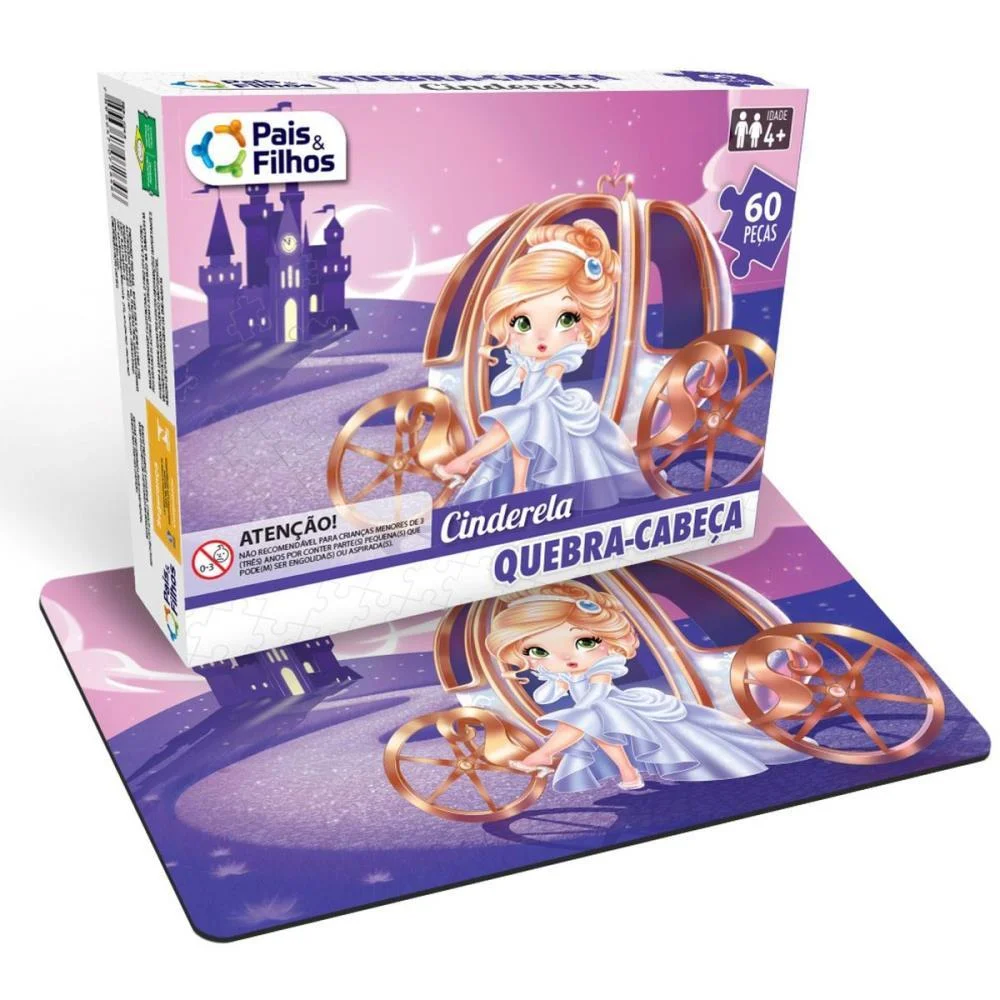 Quebra-Cabeca Cartonado Cinderela 60Pcs Pais E Filhos - imagem 2