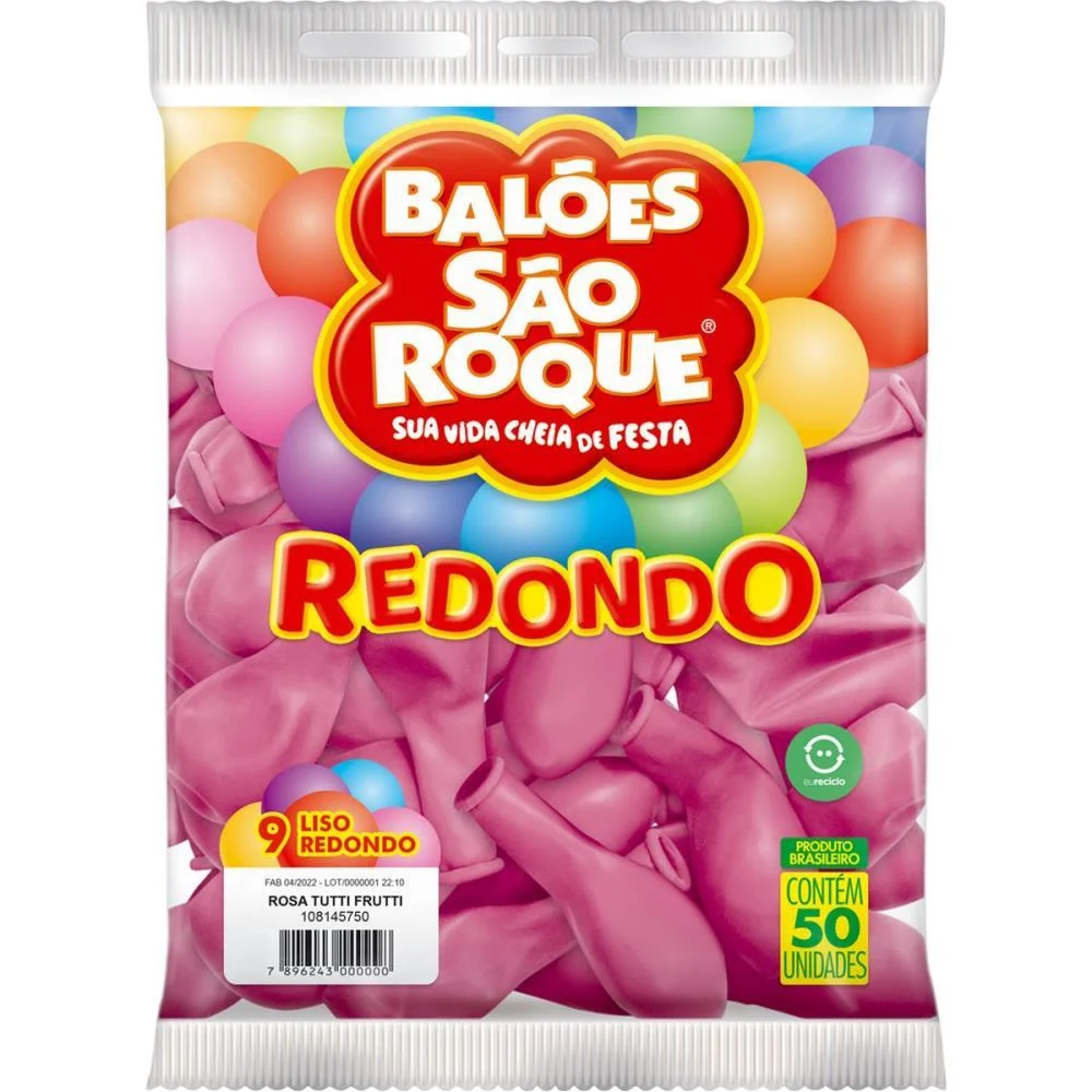 Balao 9 Liso Redondo Rosa Tutti-Frutti Sao Roque (Pct.c/50) - imagem 3
