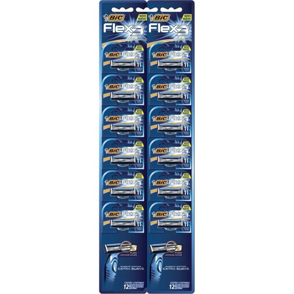 Barbeador Descartavel Bic Flex 3 Azul 12Blx1Und. Bic (Ct.c/12) - imagem 5