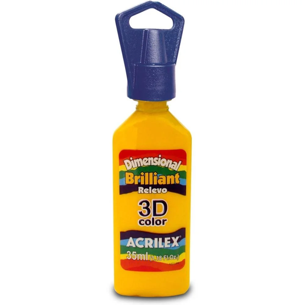 Tinta Relevo Dimensional Brilhante Amarelo Ouro 35Ml Acrilex (Pct.c/06) - imagem 2