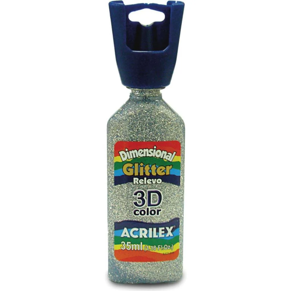 Tinta Relevo Dimensional Glitter Prata 35Ml Acrilex (Pct.c/06) - imagem 3