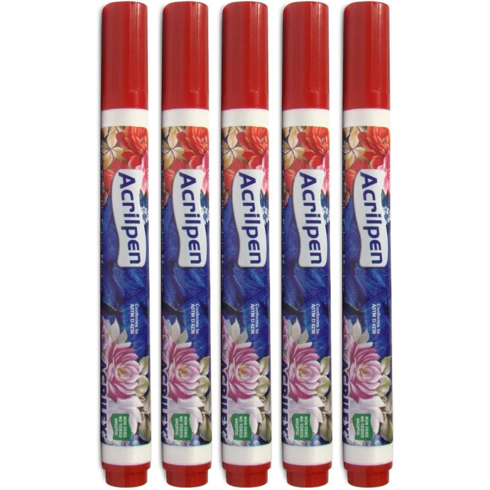 Caneta Para Tecido Vermelho Fogo Acrilpen Acrilex (Cx.c/12) - imagem 5