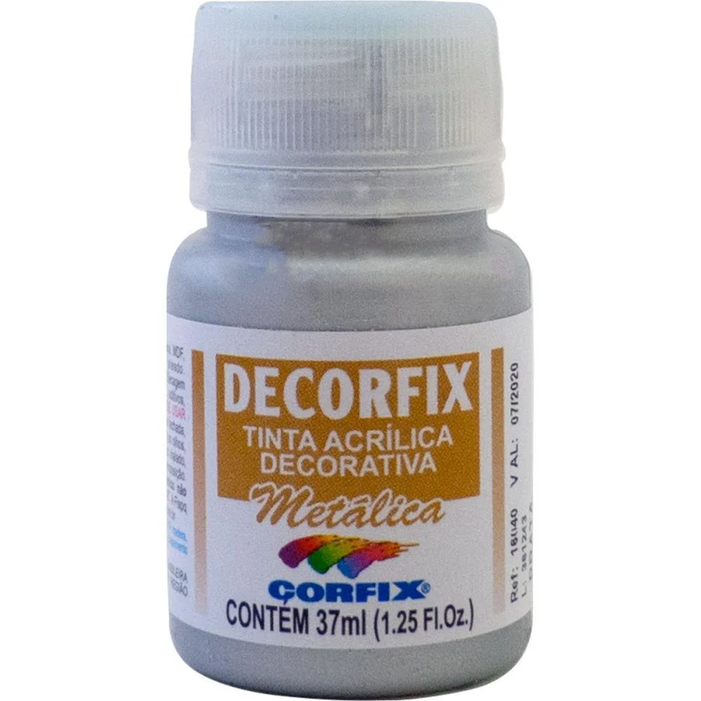 Tinta Acrilica Decorfix Metalica 37Ml Prata Corfix (Cx.c/06) - imagem 2
