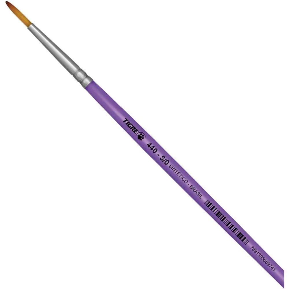 Pincel Artesanal Redondo 440 N.3/0 Medio Lilas Pinceis Tigre (Duzia) - imagem 3