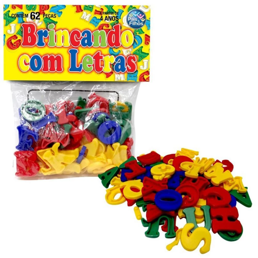 Brinquedo Pedagogico Brincando Com Letras 62 Pecas Pais E Filhos - imagem 3