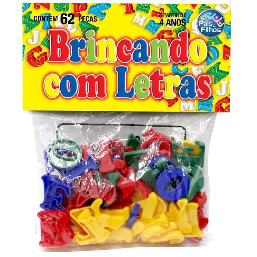 Brinquedo Pedagogico Brincando Com Letras 62 Pecas Pais E Filhos - imagem 7