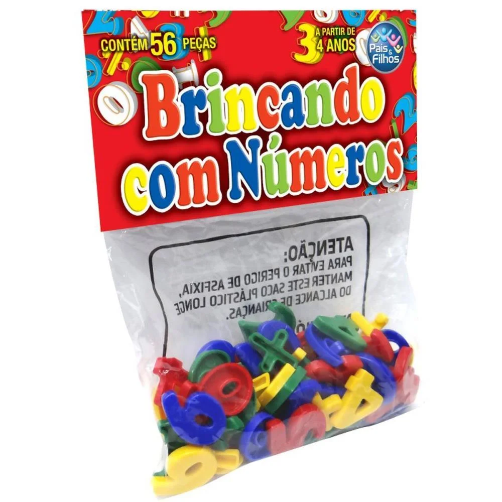 Brinquedo Pedagogico Brincando Com Numeros 56 Pcs Pais E Filhos - imagem 7