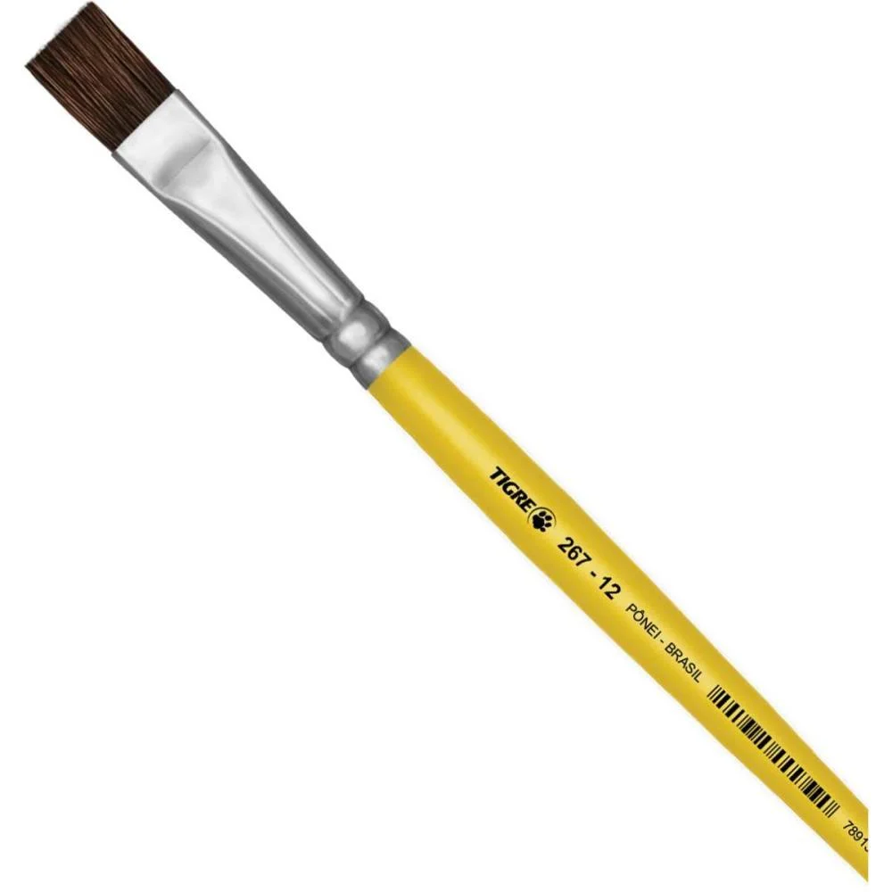 Pincel Escolar Chato 267 N.12 Amarelo Pinceis Tigre (Duzia) - imagem 3