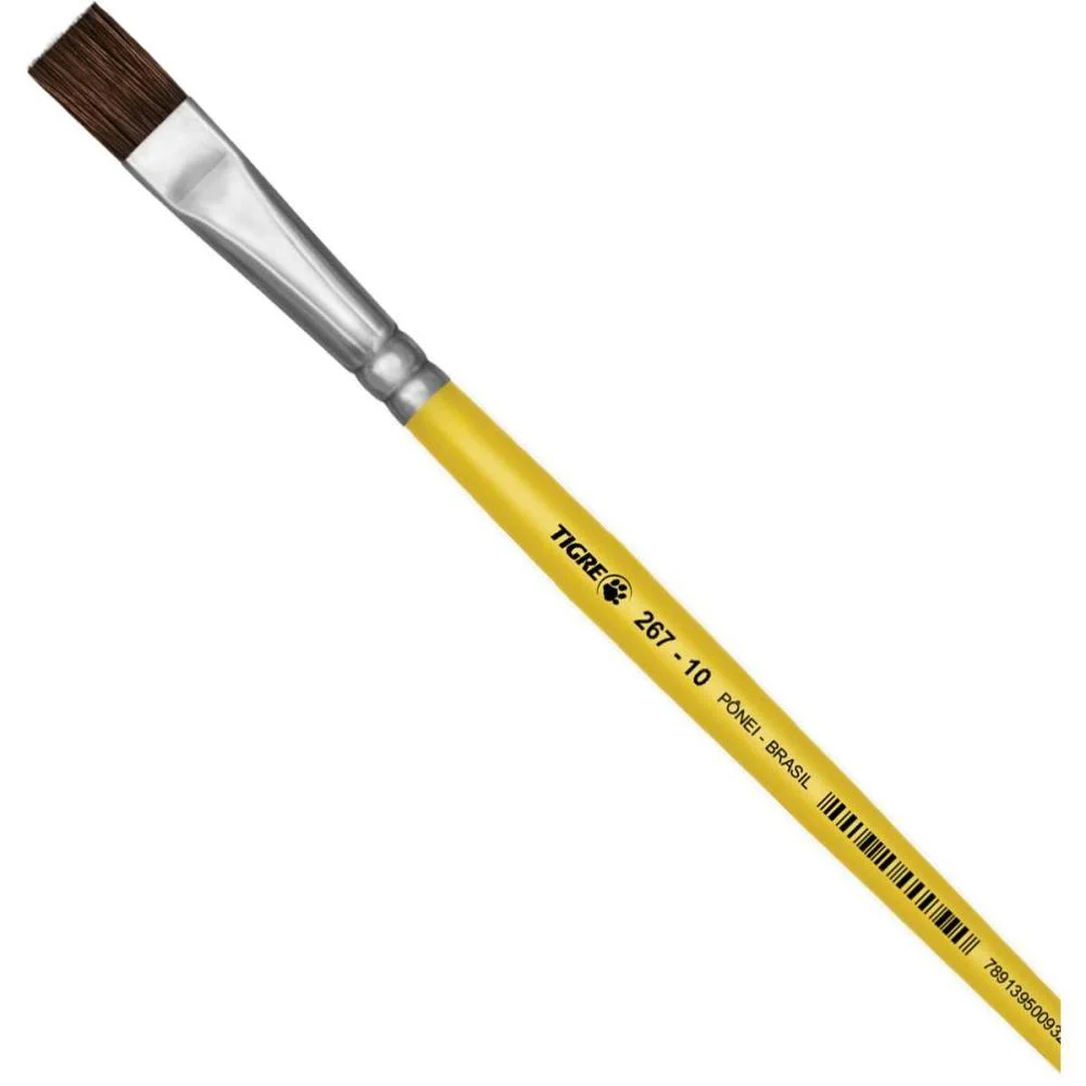 Pincel Escolar Chato 267 N.10 Amarelo Pinceis Tigre (Duzia) - imagem 2