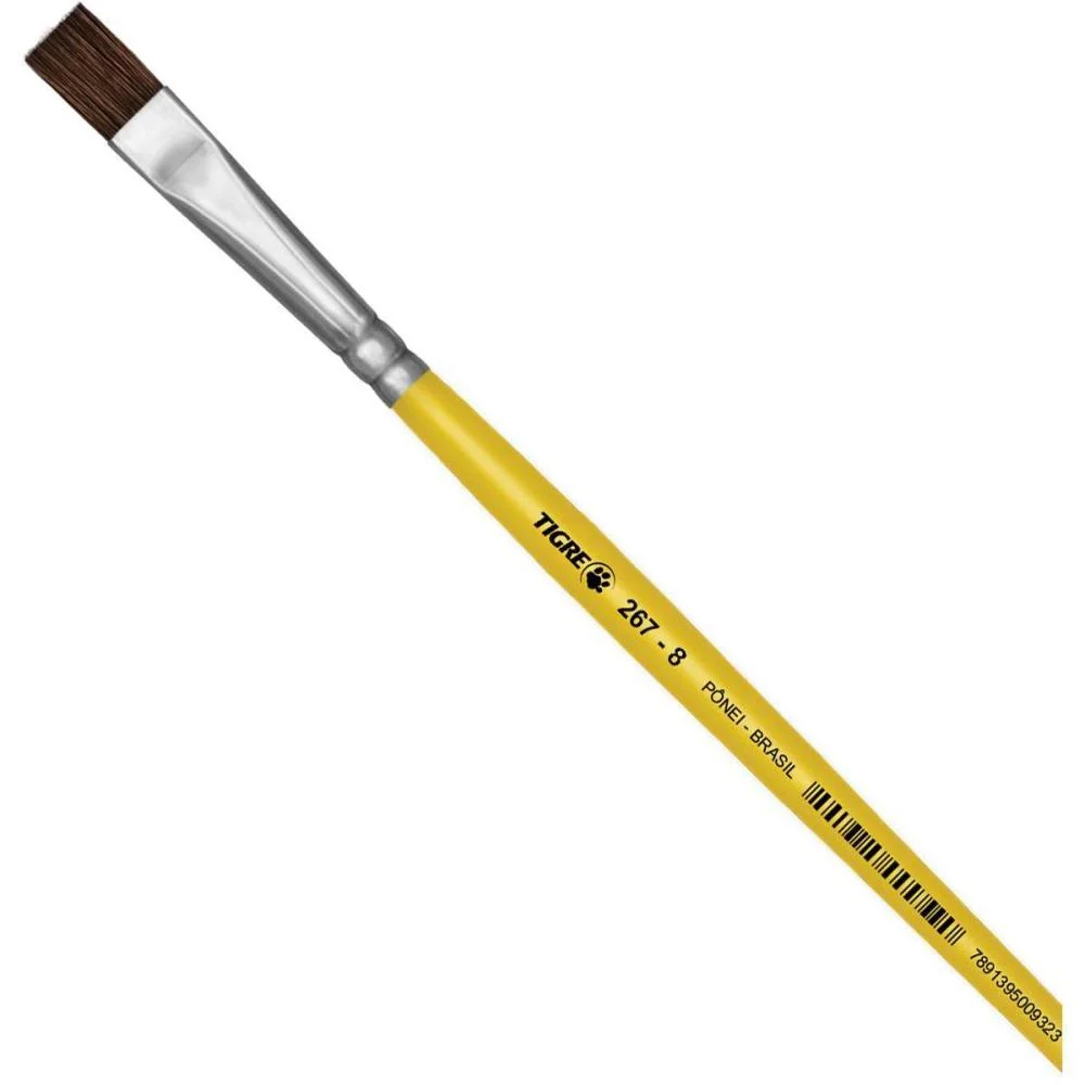 Pincel Escolar Chato 267 N.08 Amarelo Pinceis Tigre (Duzia) - imagem 3