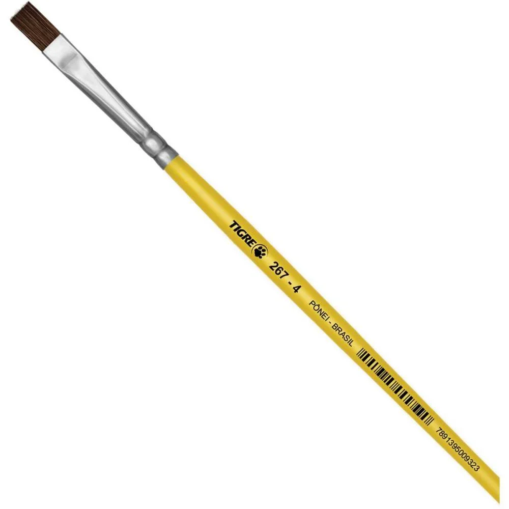 Pincel Escolar Chato 267 N.04 Amarelo Pinceis Tigre (Duzia) - imagem 3