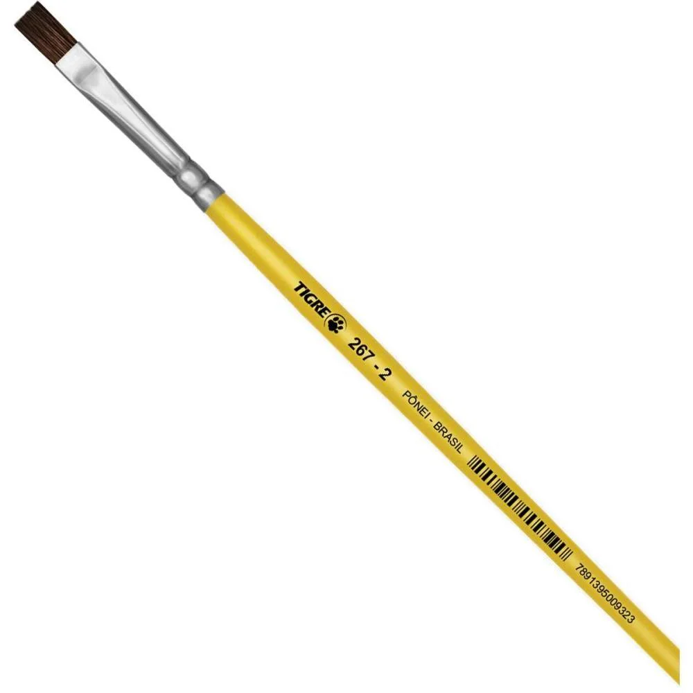 Pincel Escolar Chato 267 N.02 Amarelo Pinceis Tigre (Duzia) - imagem 2