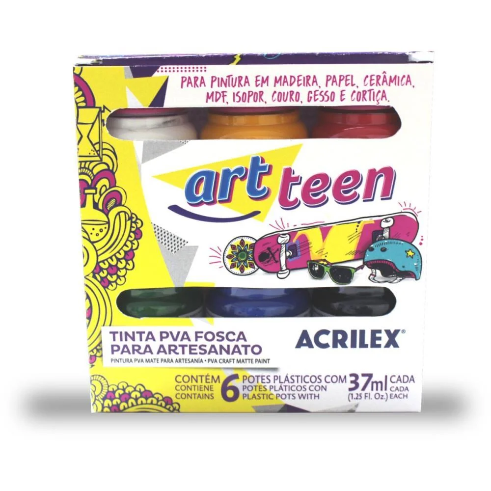 Tinta Pva Fosca Estojo C/6 Cores 37Ml Acrilex (Pct.c/04) - imagem 3