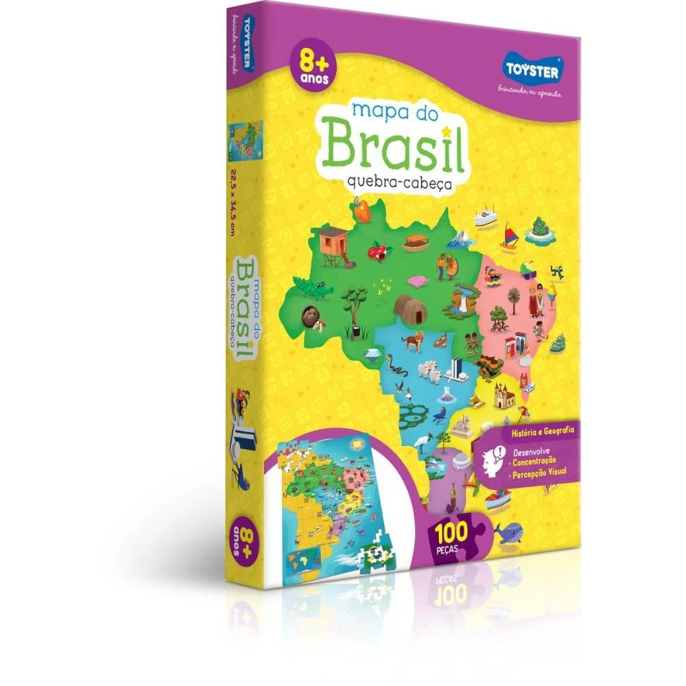 Quebra-Cabeca Cartonado Mapa Do Brasil 100 Pecas Toyster - imagem 3