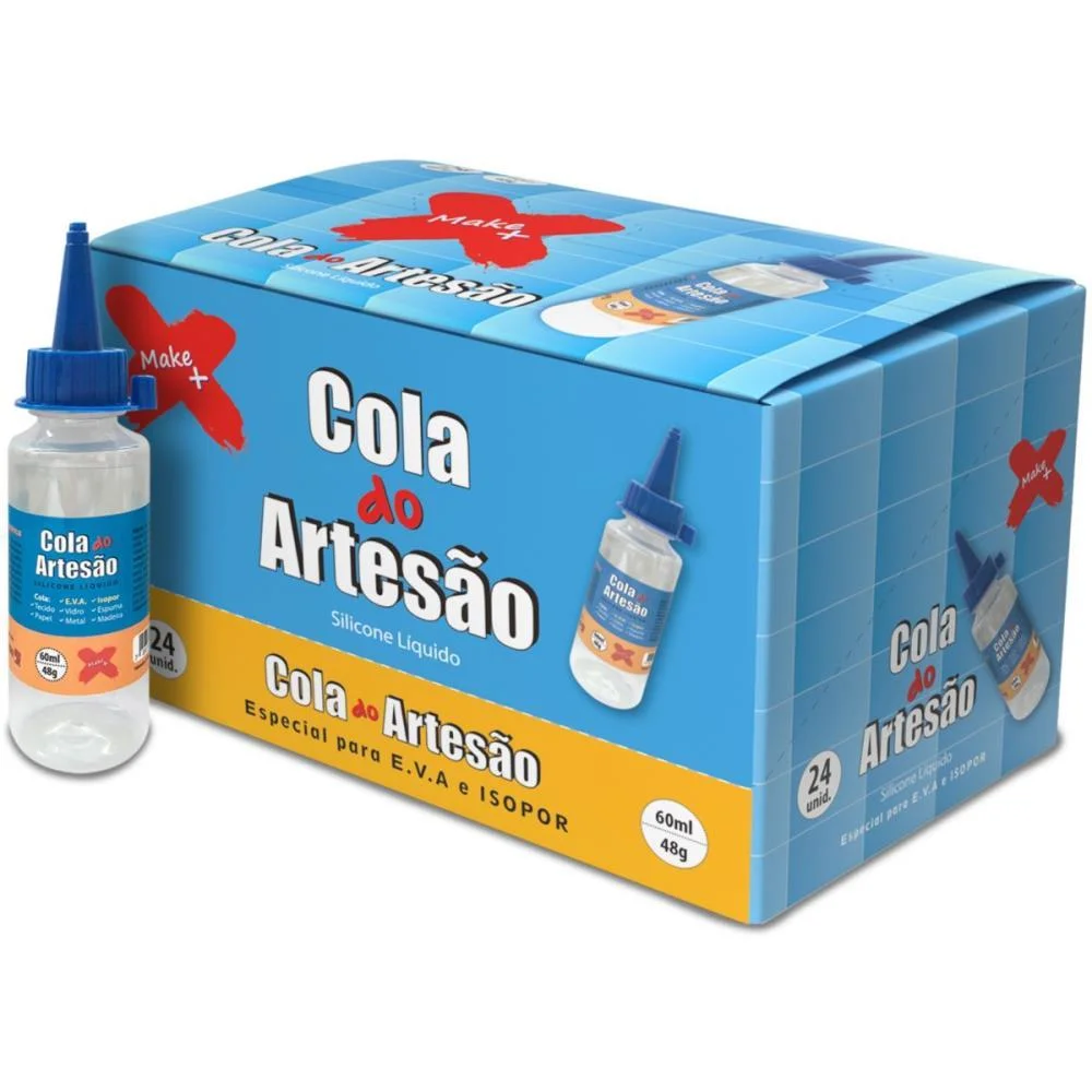 Cola Para Artesanato Artesao Silicone Liquido 60Ml Make+ C/ 24 Unidades - imagem 4
