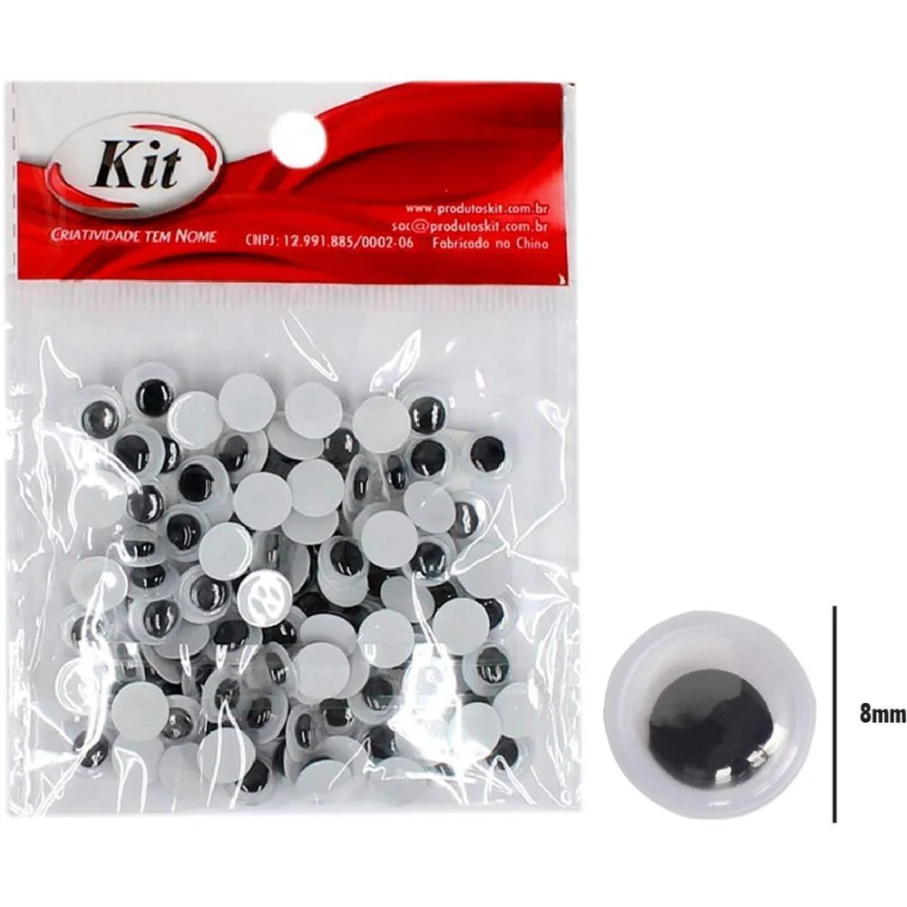 Olho Movel 8Mm Preto C/100Un. Kit (Pct.c/20) - imagem 2