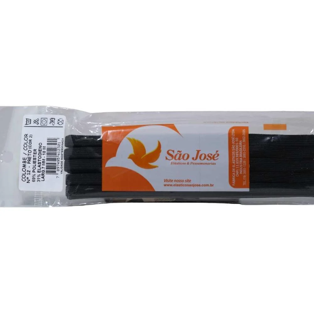 Elastico Costura Poliester Chato 7Mmx10M Preto Sao Jose (Blister) - imagem 4