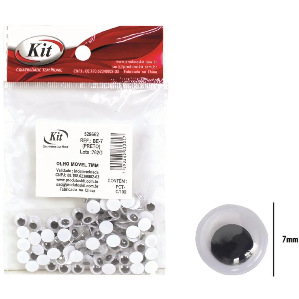 Olho Movel 7Mm C/100 Un. Preto Kit (Pct.c/20) - imagem 3
