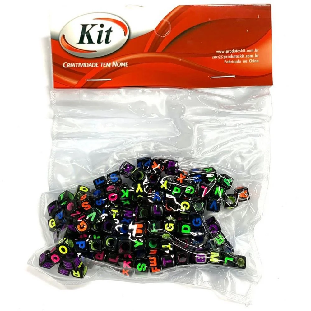 Micanga Conta Dado Letras 6X6Mm 25G Pt Kit (Pacote) - imagem 3