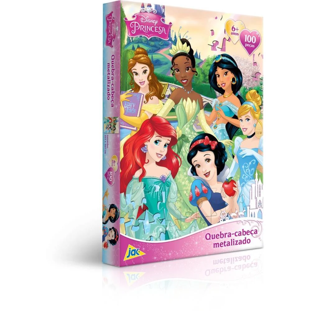 Quebra-Cabeca Cartonado Princesas Metalizado 100 Pecas Toyster - imagem 3