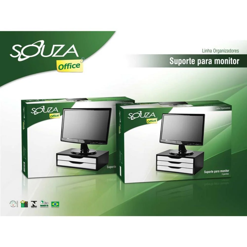 Suporte Para Monitor 2Gavetas 39X26X12 Mdf Pt/Bc Souza - imagem 5