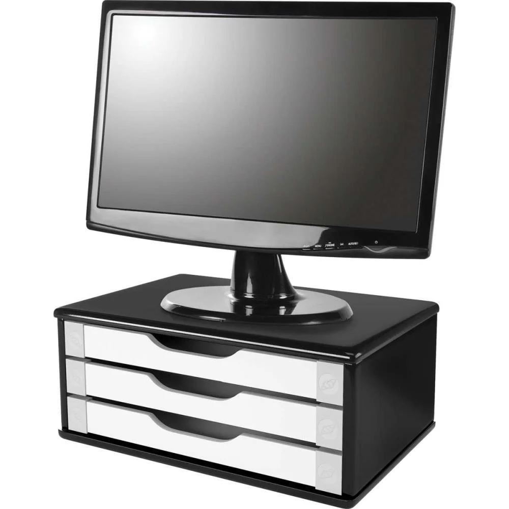 Suporte Para Monitor 3Gavetas 39X26X16 Mdf Pt/Bc Souza - imagem 2