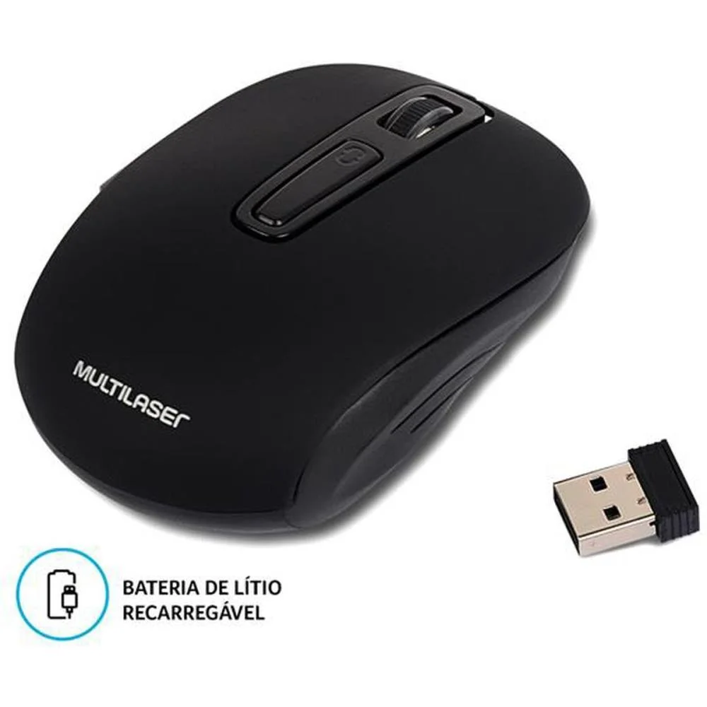 Mouse Optico Sem Fio 1600Dpi 2.4Ghz Preto Recarreg. Multi - imagem 3