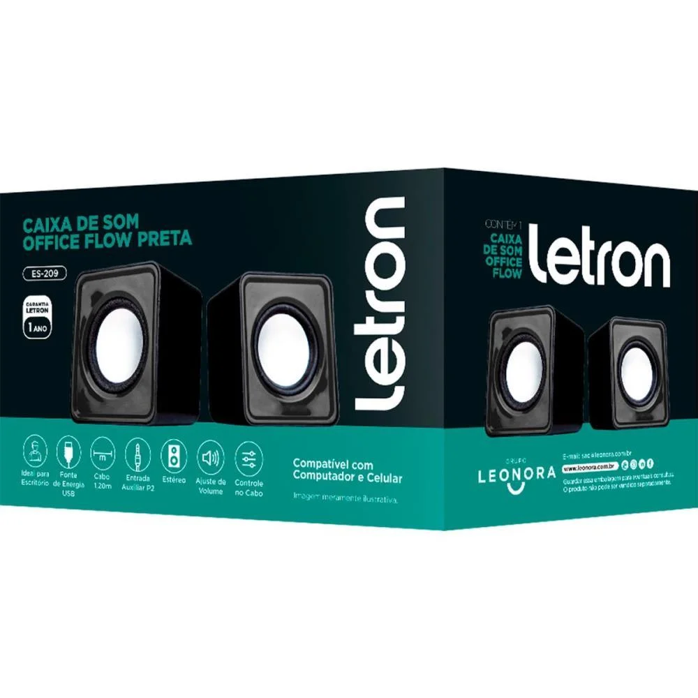 Caixa De Som P/ Computador Letron Flow 3W Usb/P3 Pt Leonora - imagem 4
