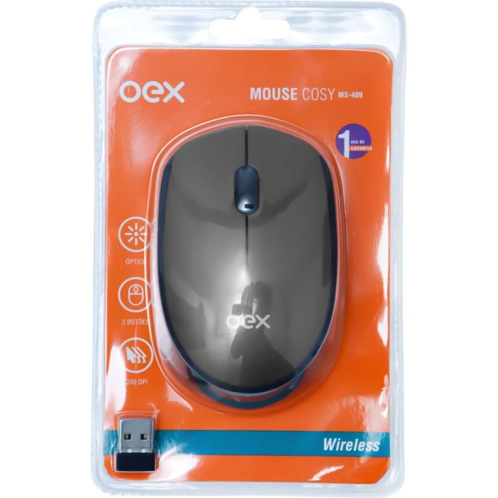 Mouse Optico Sem Fio Cosy 1200 Dpi 2,4Ghz Cinza Newex - imagem 3