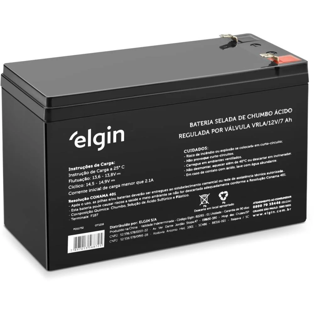 Bateria Selada 12V Chumbo Vrla 7Ah Elgin - imagem 3