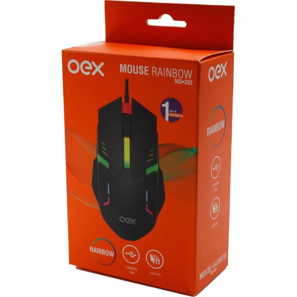 Mouse Optico Usb Rainbow 1200Dpi Preto Newex - imagem 4