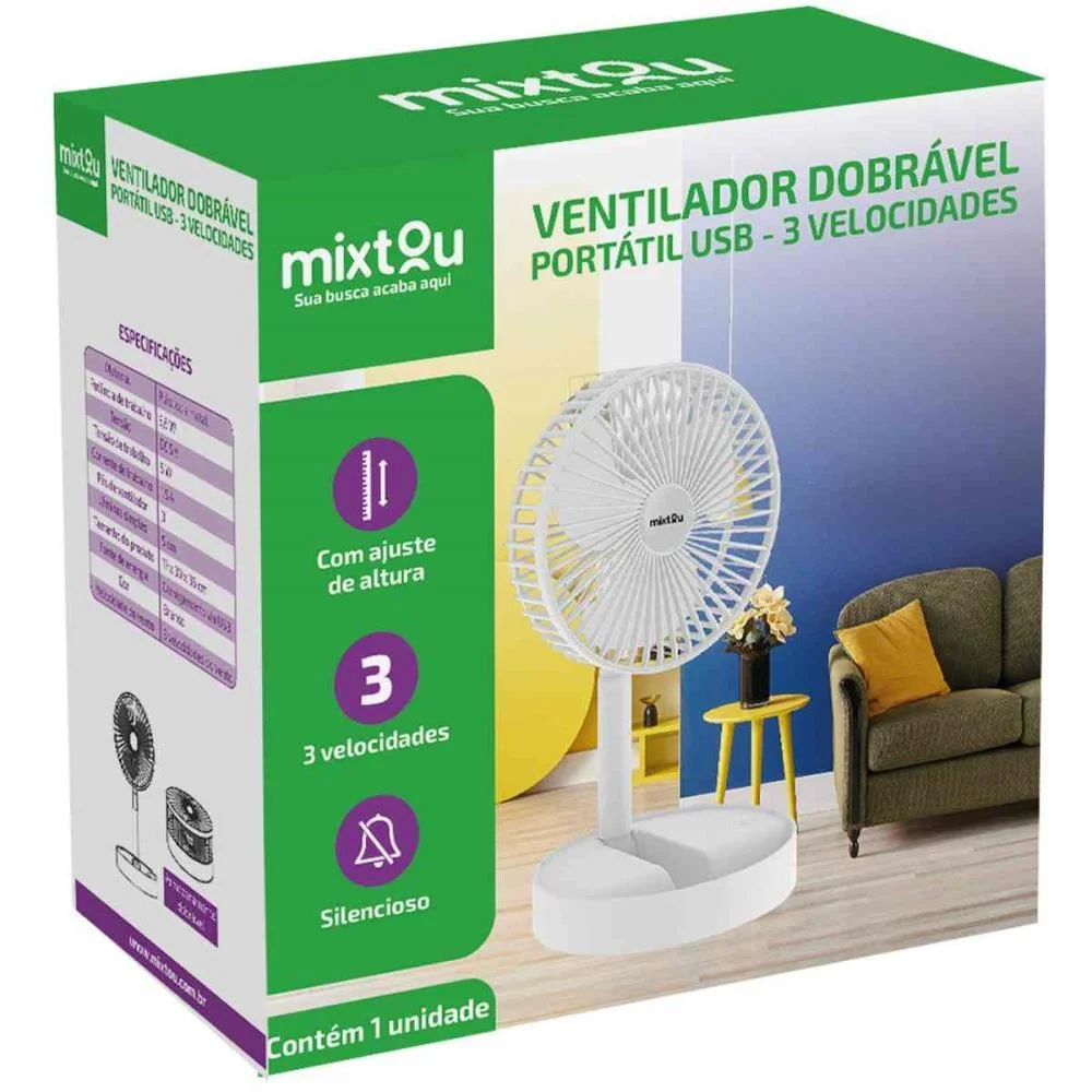 Ventilador Usb Mesa Portatil Recarreg.5V Bco Santana Centro - imagem 3