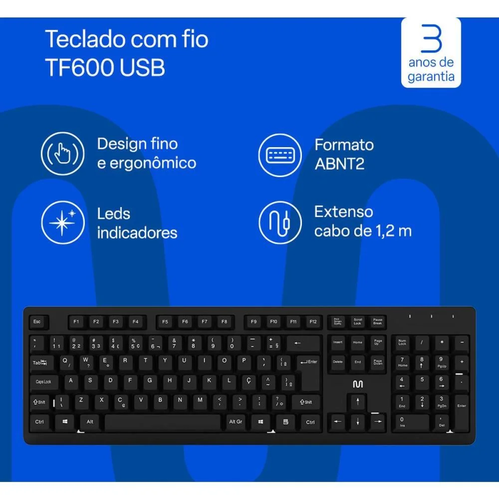 Teclado Usb Tf600 Teclas Silenciosas Multi - imagem 5