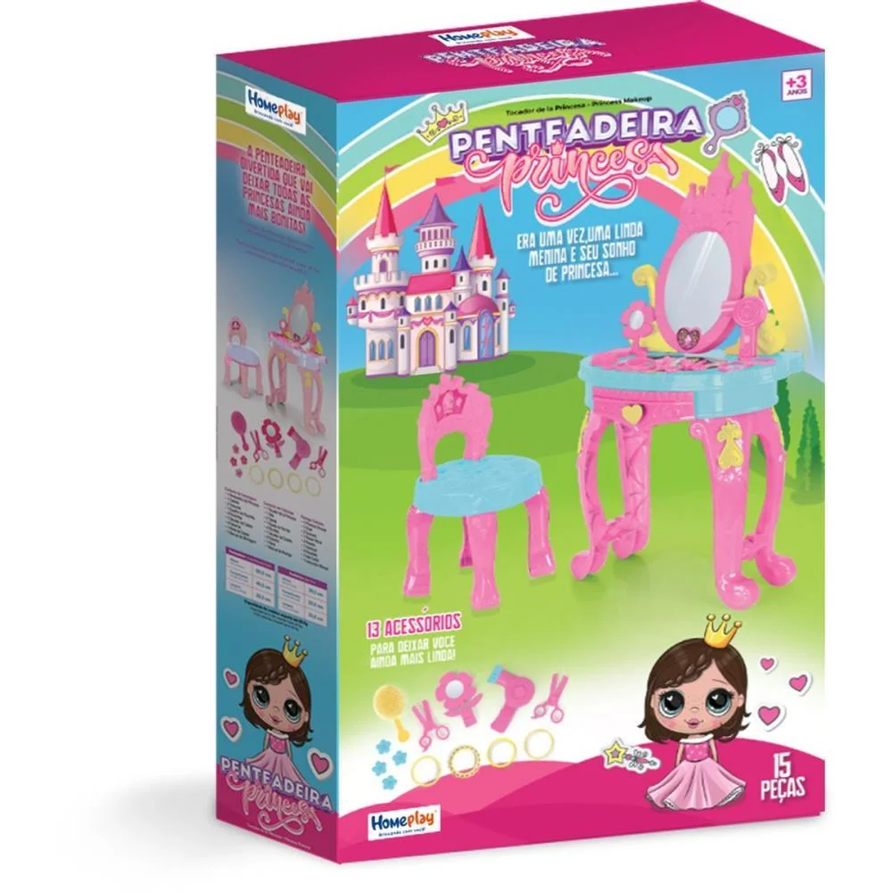 Maquiagem E Beleza Infantil Penteadeira De Princesa C/Banc Homeplay - imagem 4