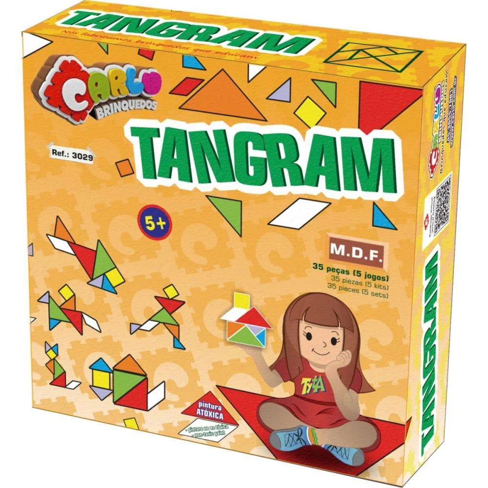 Brinquedo Pedagogico Madeira Tangram 35 Pecas Em Madeira Carlu - imagem 2