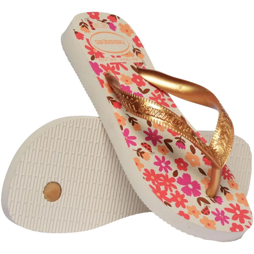 Chinelo Havaianas Infantil Kids Flores 23/4 Bege/Dourado Havaianas (Par) - imagem 5