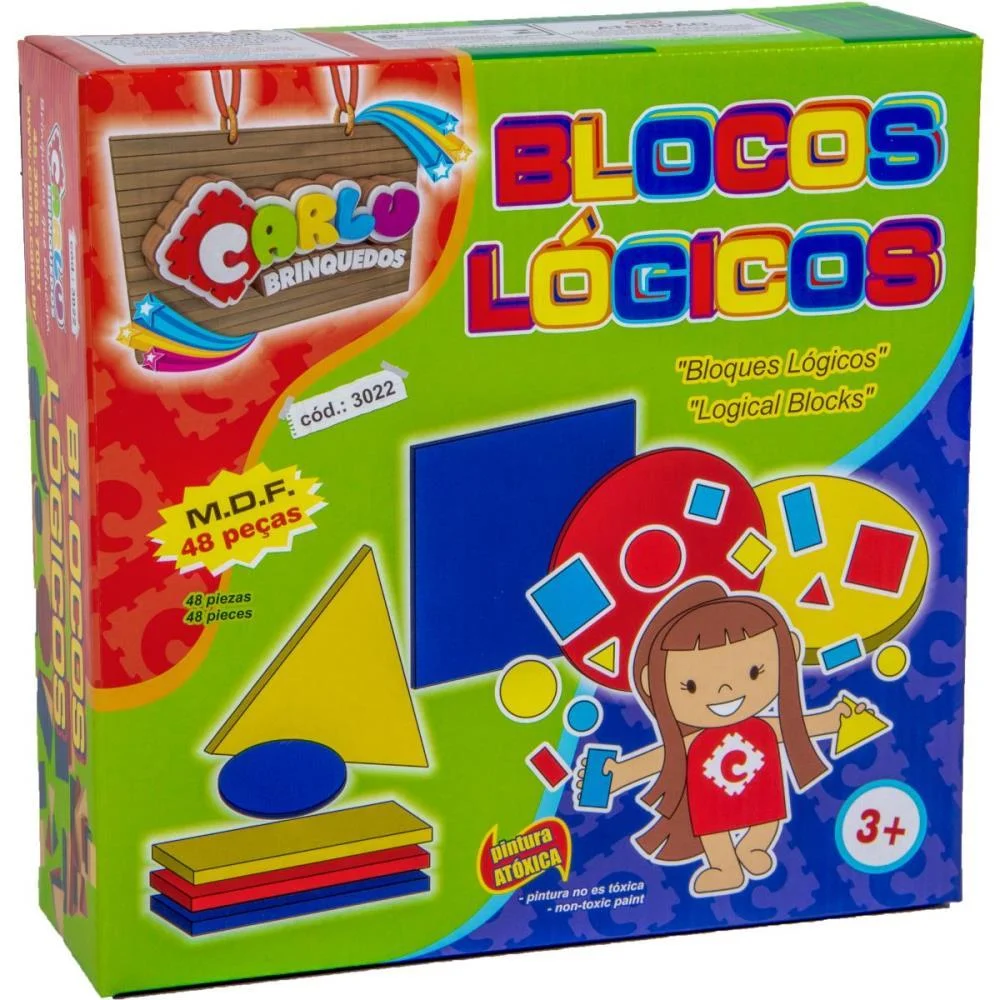 Brinquedo Pedagogico Madeira Blocos Logicos 48 Pcs Carlu - imagem 2