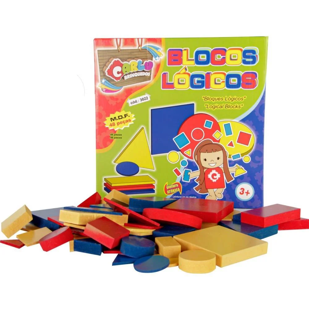 Brinquedo Pedagogico Madeira Blocos Logicos 48 Pcs Carlu - imagem 5
