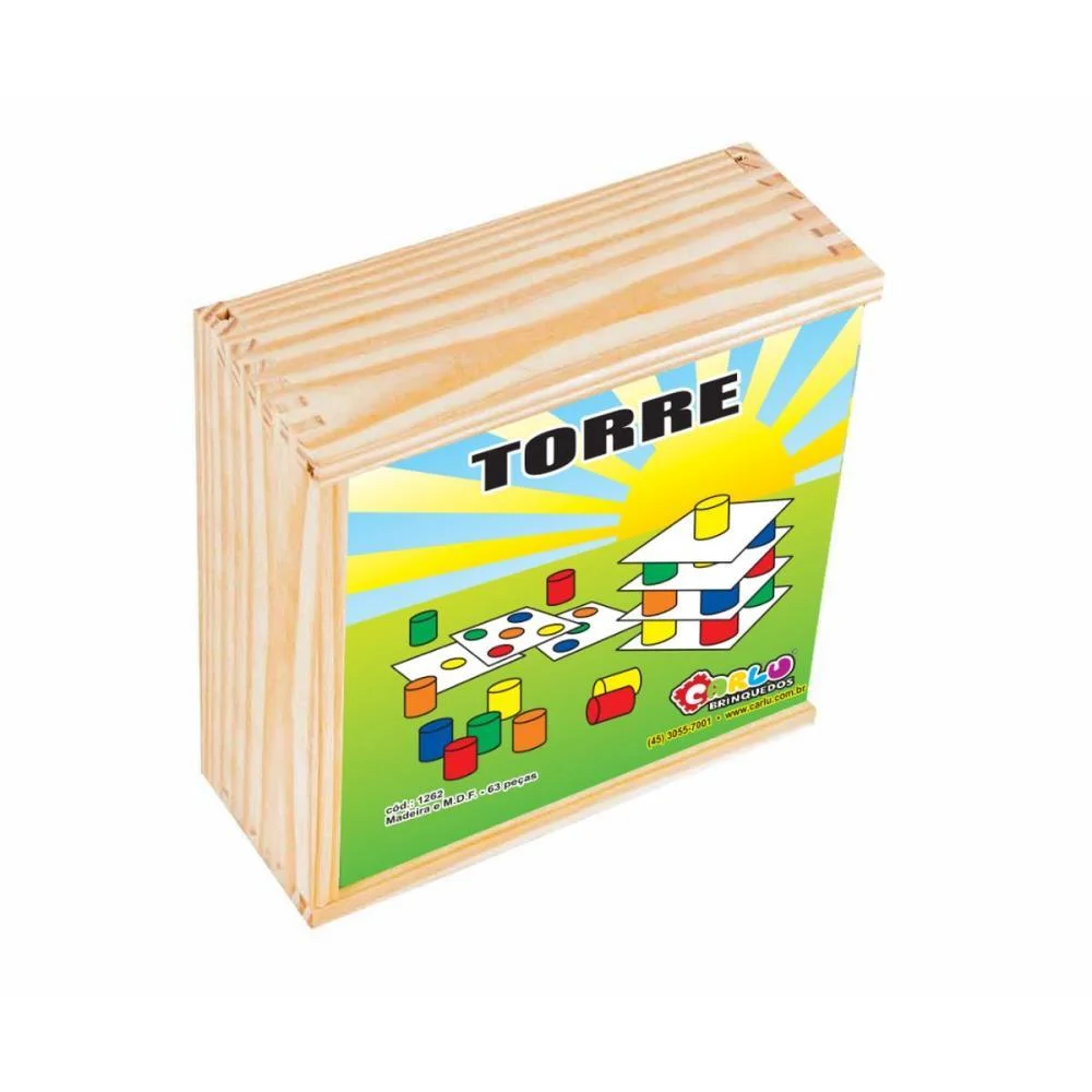 Brinquedo Pedagogico Madeira Torre Inteligente 18Placas Carlu - imagem 4