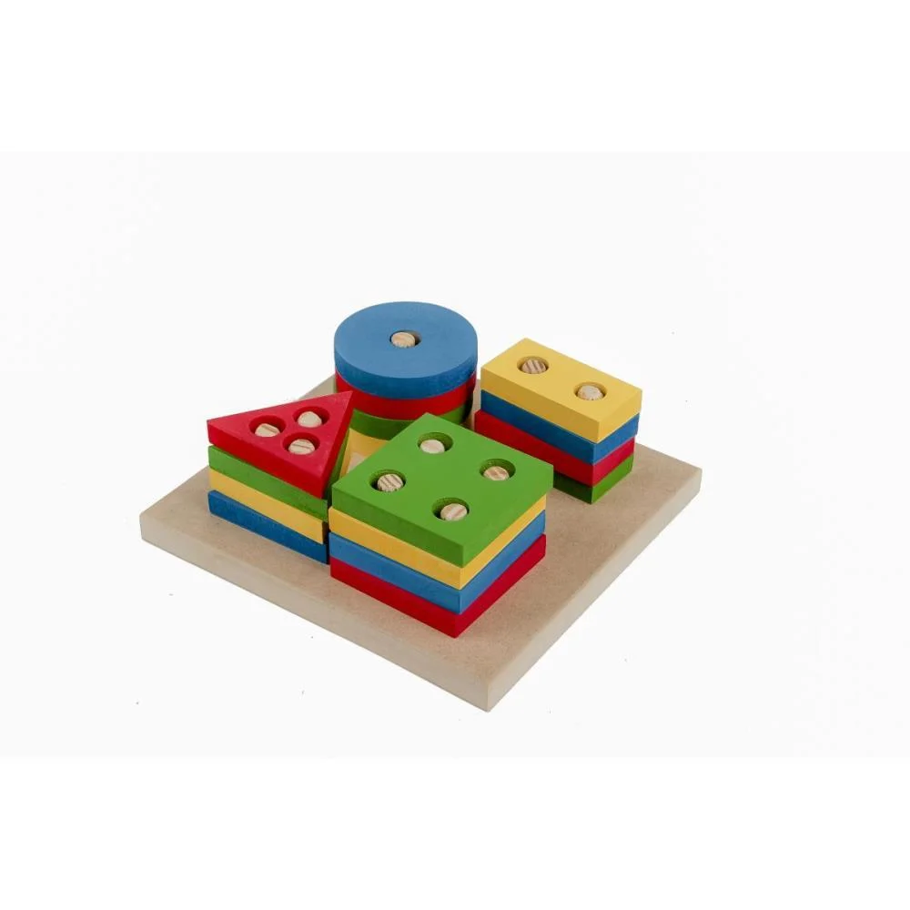 Brinquedo Pedagogico Madeira Prancha Selecao Peq.16Pcs Geom Carlu - imagem 3
