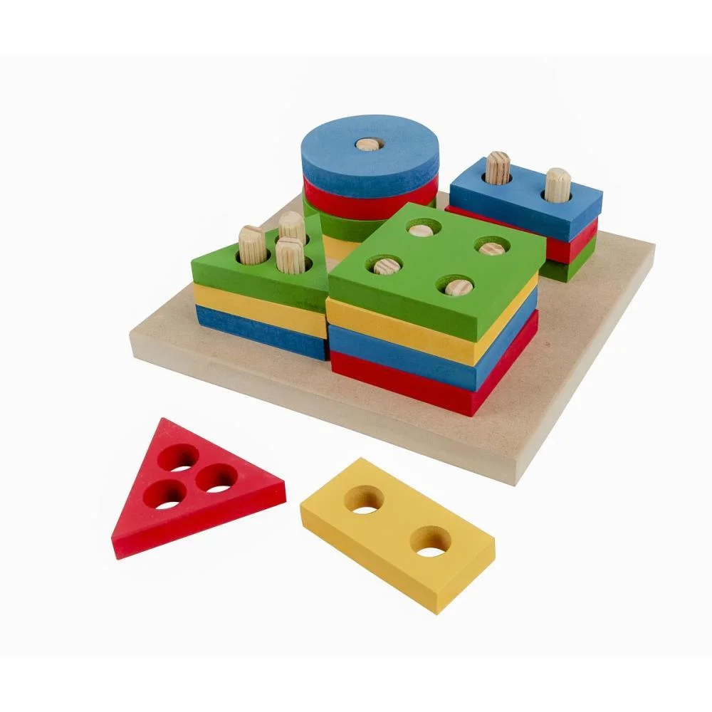 Brinquedo Pedagogico Madeira Prancha Selecao Peq.16Pcs Geom Carlu - imagem 4