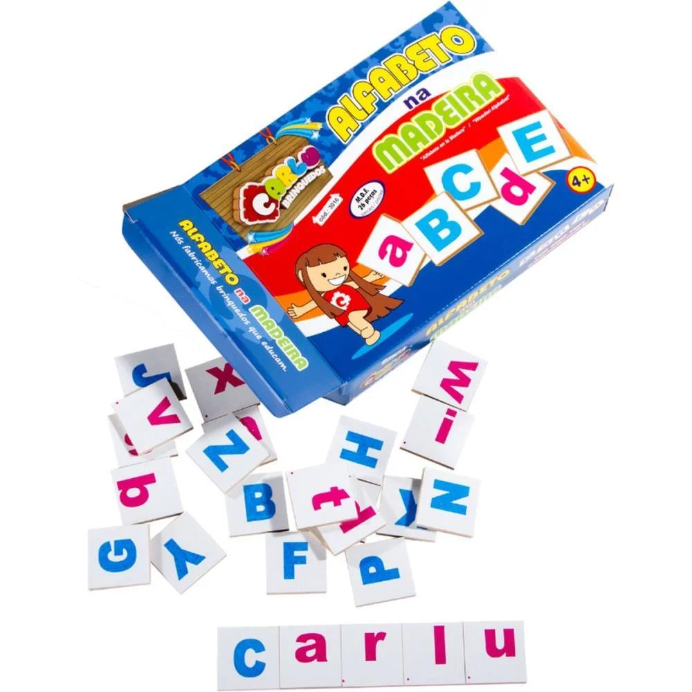 Brinquedo Pedagogico Madeira Alfabeto Na Madeira 26Pcs Carlu - imagem 3