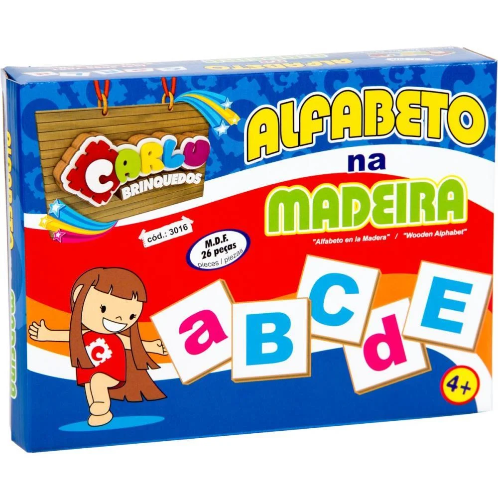 Brinquedo Pedagogico Madeira Alfabeto Na Madeira 26Pcs Carlu - imagem 5