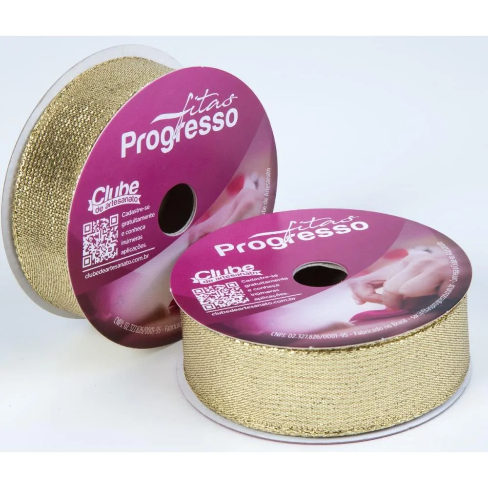 Fita Metalizada 25Mm 10M. Ouro Aramada Fitas Progresso - imagem 2