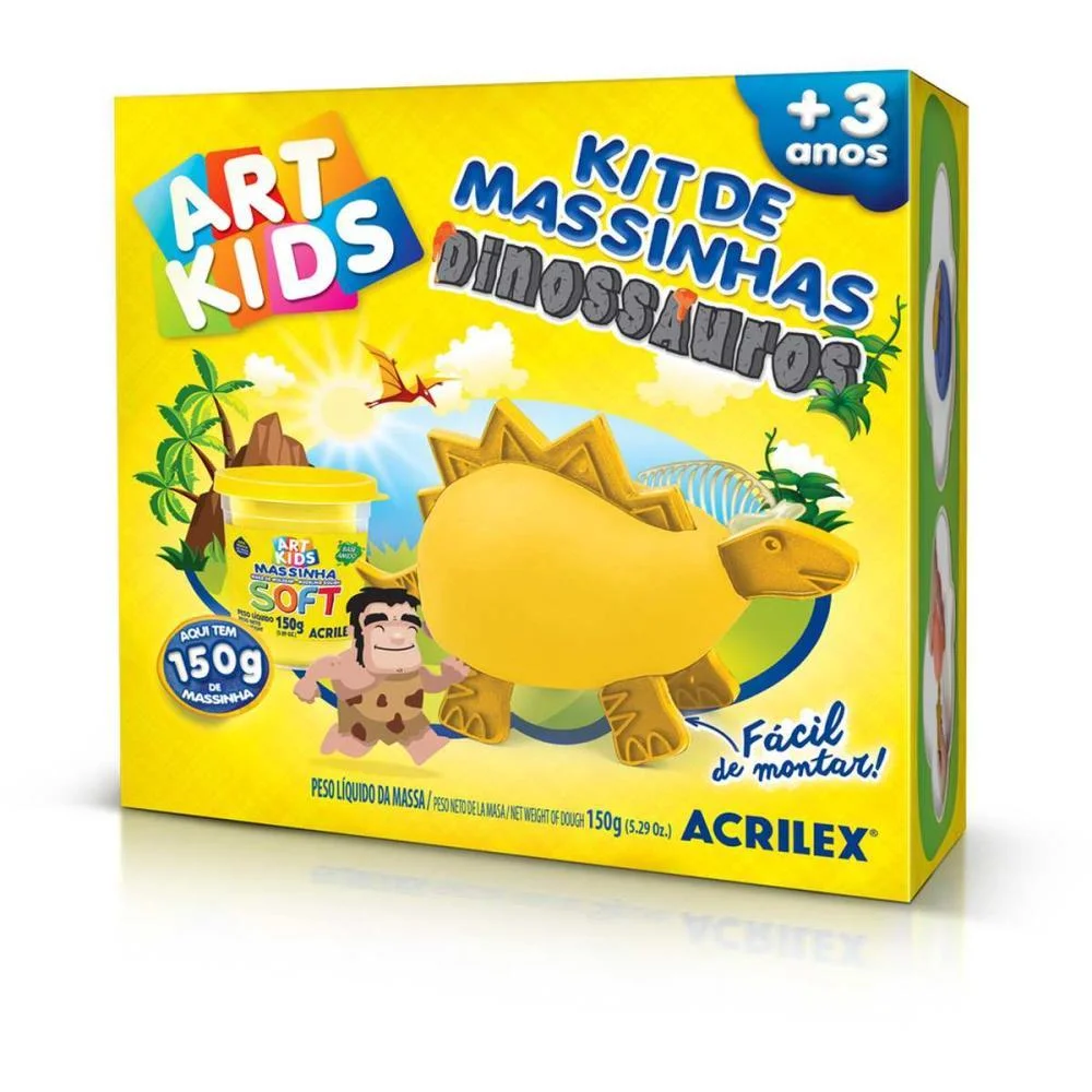 Massa Para Modelar Criativa Art Kids Dinossauro 3 Amarelo Acrilex - imagem 3