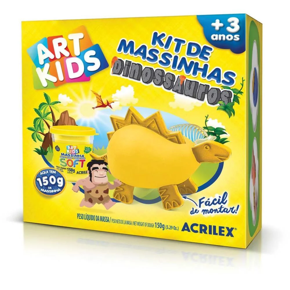 Massa Para Modelar Criativa Art Kids Dinossauro 3 Amarelo Acrilex - imagem 4