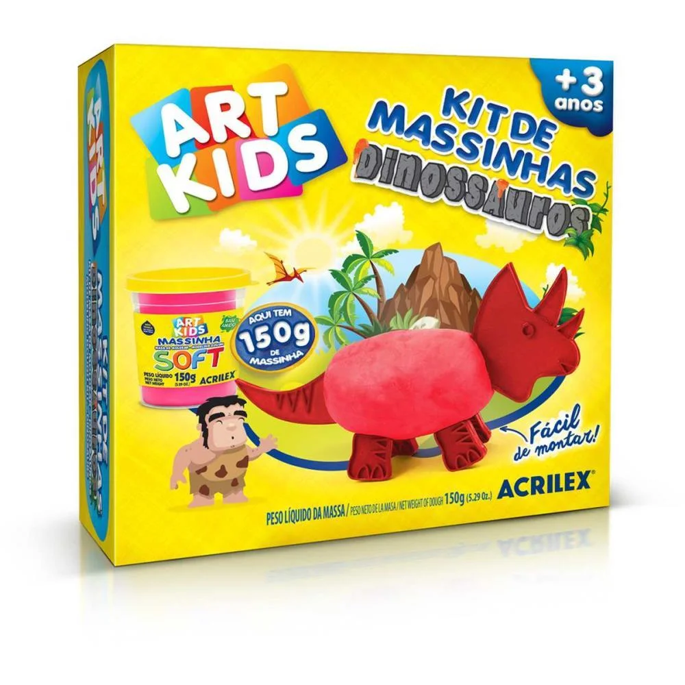 Massa Para Modelar Criativa Art Kids Dinossauro 3 Vermelho Acrilex - imagem 3