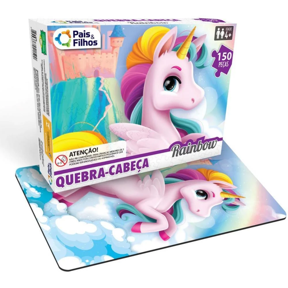 Quebra-Cabeca Cartonado Unicornio Rainbow 150 Pecas Pais E Filhos - imagem 2